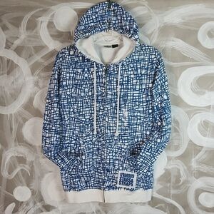 Famous Stars & Straps Blue and White Zip Up Sweater